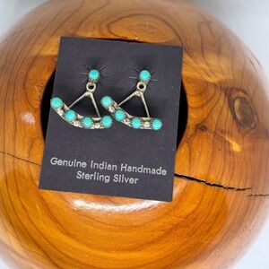 Native American Turquoise Sterling Silver Dangle Earrings Handmade Navajo